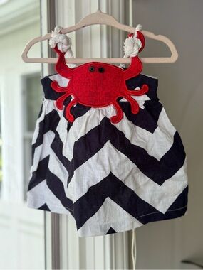 +NWOT Mud Pie Baby Girl Crab Nautical Sundress 6-9M Navy Beach Summer Cute